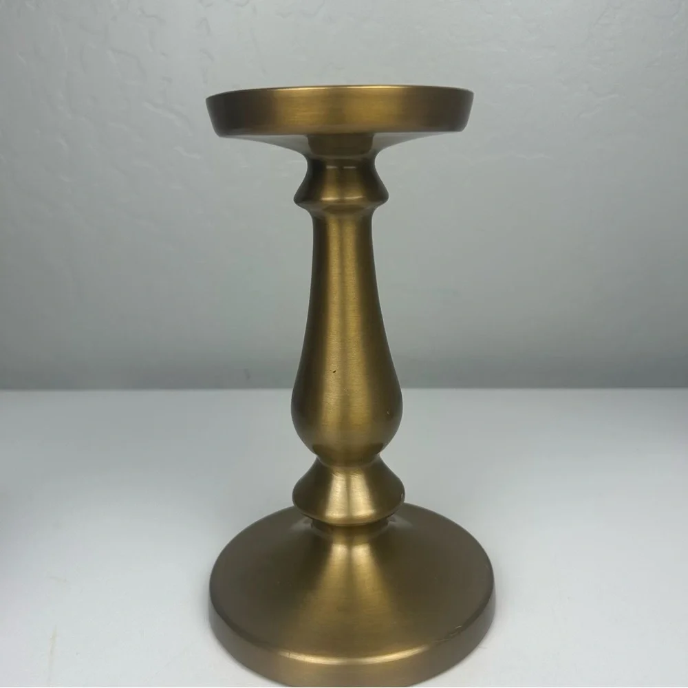 Ikea set of two gold pillar candle holders 8.5 inches